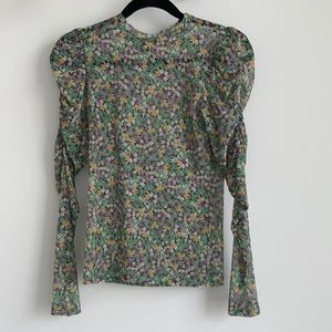 H&M mesh floral puff sleeve top